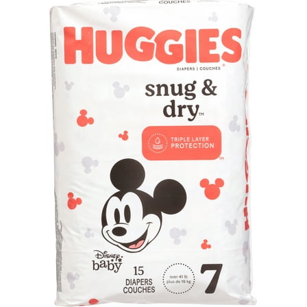 Huggies Size 7 Diapers, Snug & Dry Baby Diapers, Size 7 41  lbs, 15 Count, Packaging May Vary