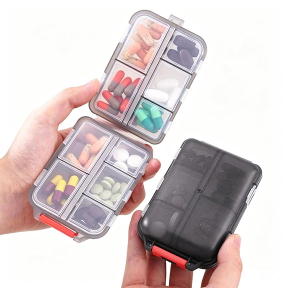 Gray 10-Compartment Double-Sided Pill Organizer, Moisture-Proof Airtight Travel Pill Case with Semi-Transparent Lid, Compact Portable Medication & Small Accessories Storage Box