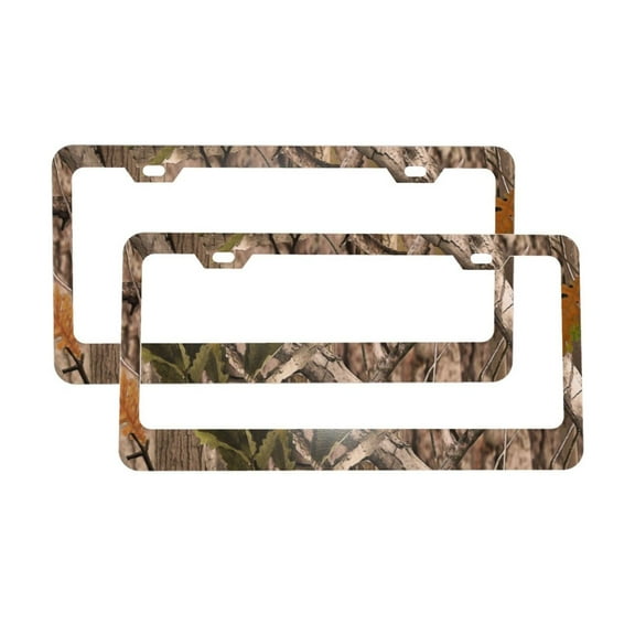 License Plate Frame With Screw Caps 2 Pack Car Plate Frame Front And Rear Rust-Proof Universal Car Tag Holder Realistic Forests Camouflage Pattern Trees Branches