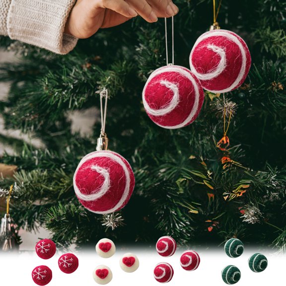 Fnochy 3 Pcs Felt Christmas Ornaments Balls Snowflake Xmas Hanging Wool Felt Balls Large Christmas Ball Tree Ornaments Felted Ball Decor For Party Craft DIY Gifts