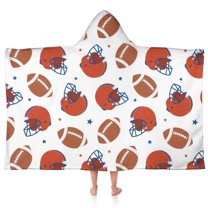 White Background Football Helmets Pattern Hooded Bath Towel,50"x30" for Ages 3 To 12 Kids, Quick Dry Lightweight Soft Microfiber Hood Beach Towel Cover Up for Kids