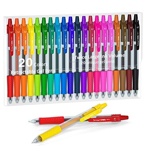 Bolígrafos gel colores, Lineon 20 retráctiles, punto medio (0.7mm). Ideales para diarios, notas, planificadores, oficina y escuela