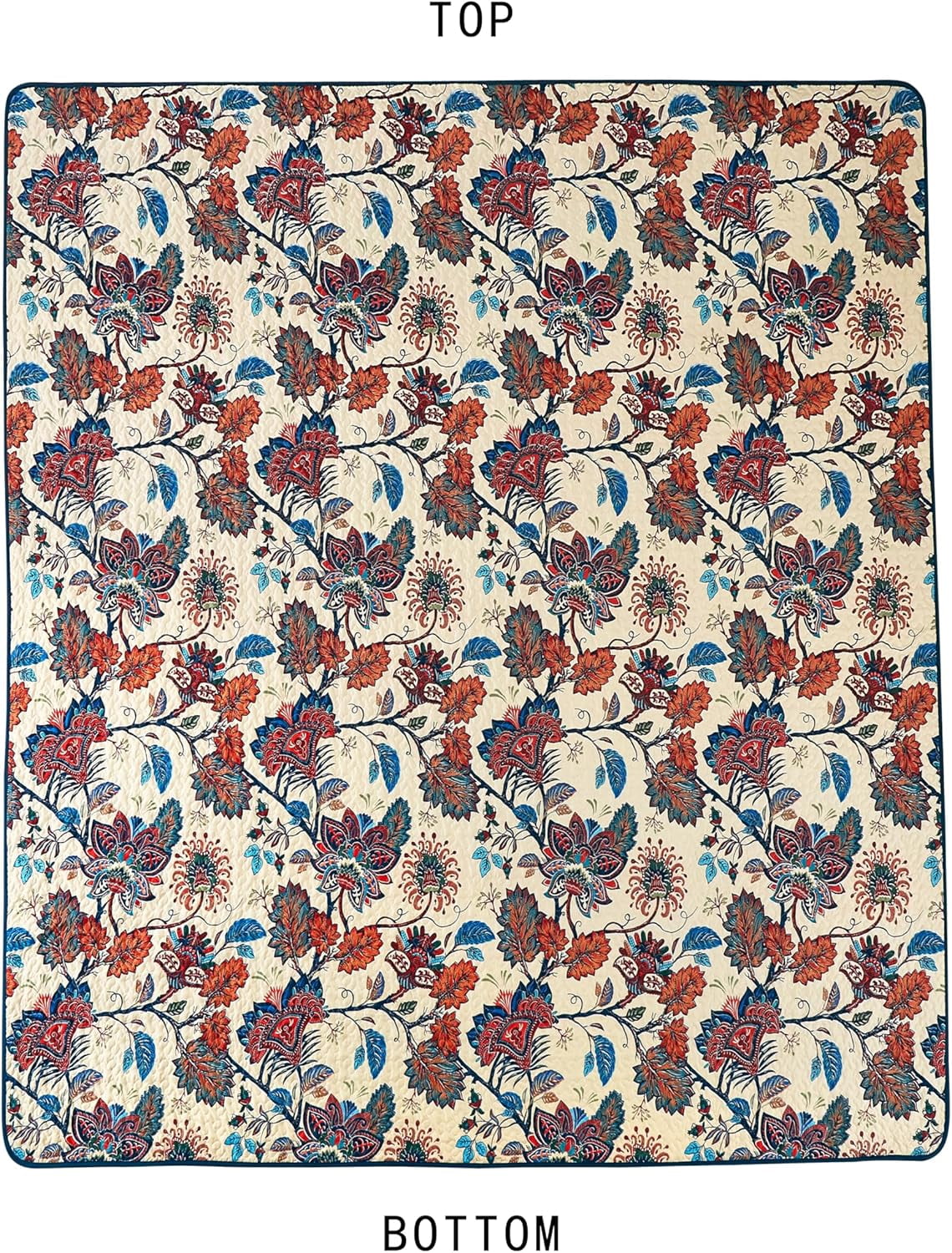 Chezmoi Collection Paradise 3-Piece Floral Quilt Set King, Multicolor Blue Red Orange Cream Printed Microfiber Lightweight Bedspread Set for All season