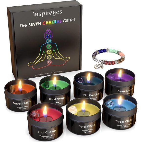 Inspireyes Candles with Premium Crystal and Healing Stones, Luxury Meditation Scented Candles Gift Set for Women Stress Relief, Spiritual Decor Healing Candles for Yoga, Aromatherapy