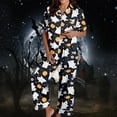 thumbnail image 2 of Halloween Pajamas Women Set Casual Relaxed Fit Lightweight Ghost Pumpkin Print Button down Short Sleeve with Pants Outfits Soft Comfy Sleepwear 2 Piece Lounge Set, 2 of 7
