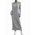 thumbnail image 2 of Womens Sweater Maxi Dress Long Sleeve Knit Ribbed Crew Neck Slim Fit Casaul Fall Long Dresses Grey L, 2 of 9