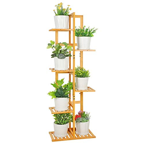 White/Bamboo 6 Tiered Plant Stand Flower Pots Holder Rack Potting Display Shelf 