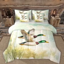 Manfei Country Mallard 7 Pieces Bedding Comforter Set,Rustic Farmhouse Cabin Full Bedding Set,Flying Animal Fitted Sheet Flat Sheet For Adults,Microfiber Bedroom Decor Reversible