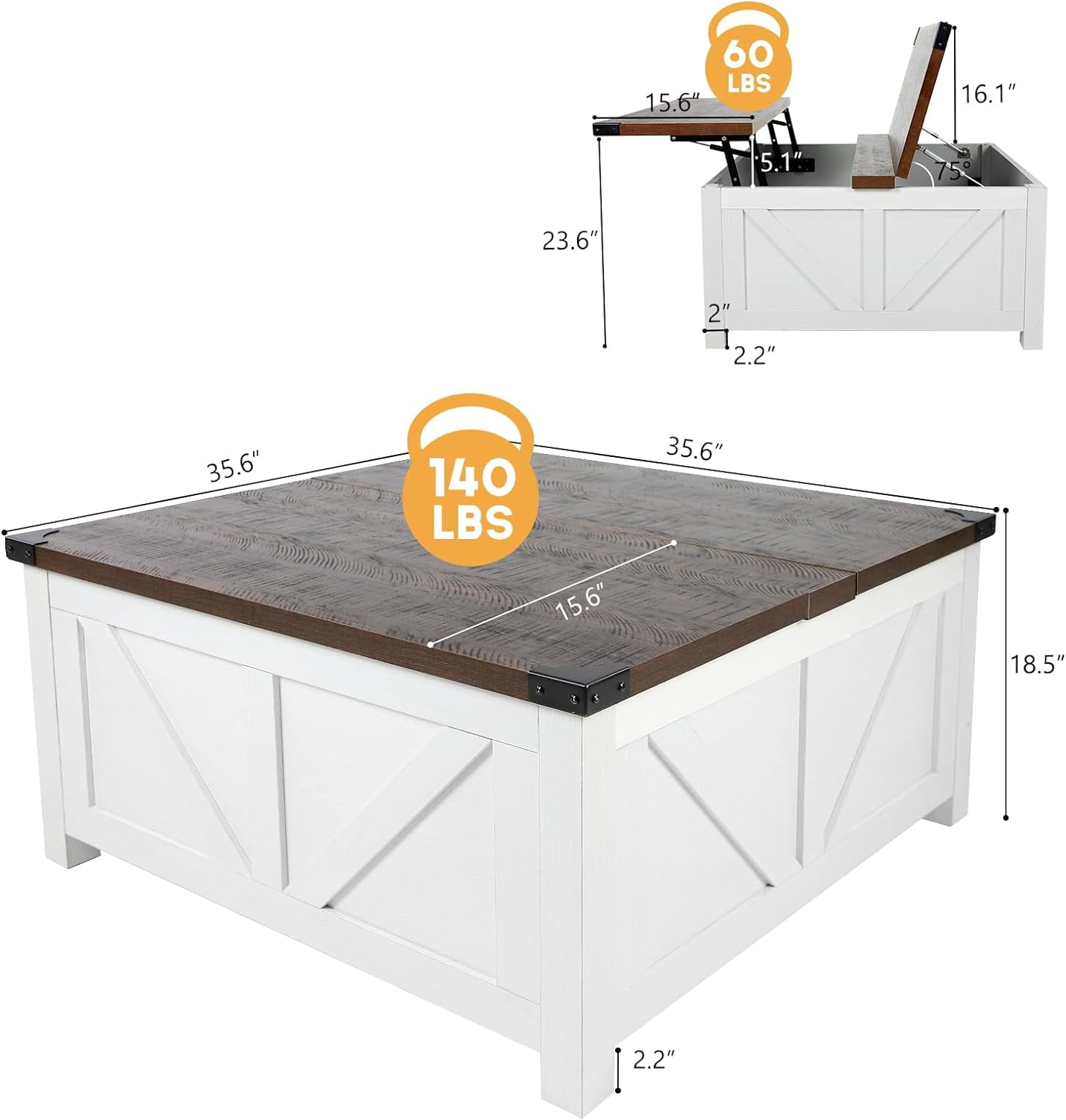 Chvans 35.6" Square Lift-Top Coffee Table, Farmhouse photo 2
