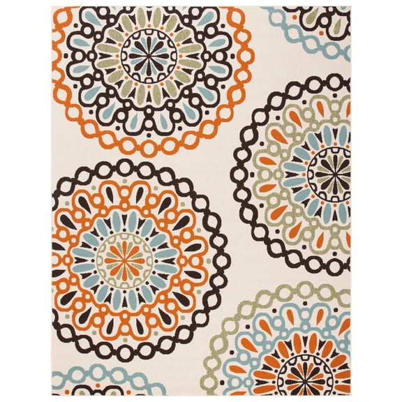 SAFAVIEH Veranda Axum Geometric Indoor/Outdoor Area Rug, 6'7" x 9'6", Cream/Terracotta