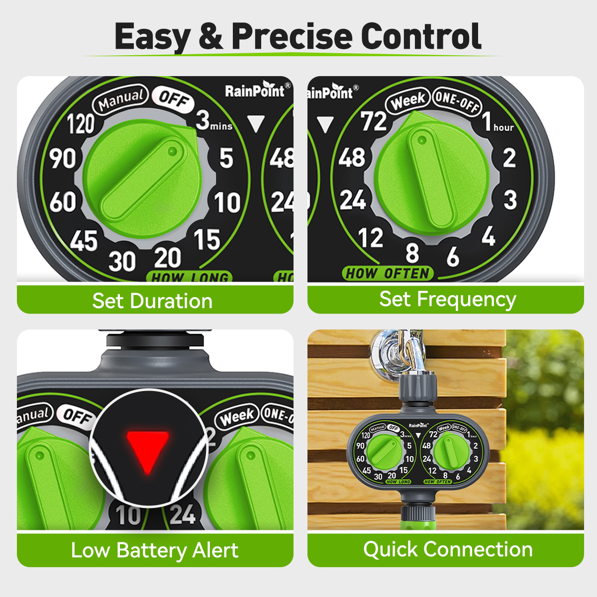 RainPoint Automatic 2 Dial Programmable Hose Sprinkler Timer, Weatherproof Outdoor Water Timer for Garden Lawn, Watering Controller