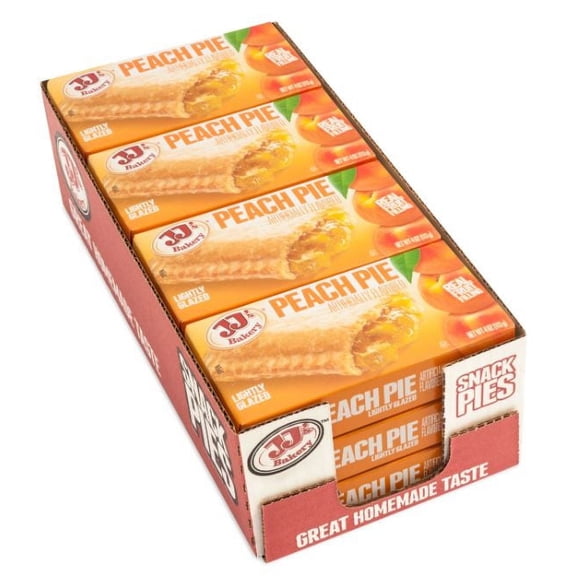 JJ's Bakery Peach Snack Pies, Individually Wrapped, Nut-Free, Kosher Parve, 4 oz, Case of 48