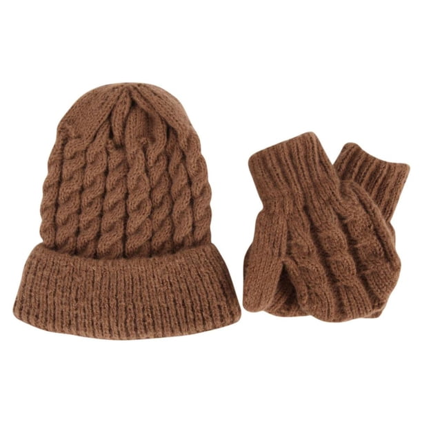 Gorro De Punto De Otoño E Invierno + Conjunto De Guantes Para Niños, Gorro De Lana De Color Sólido, Gorro De Punto Para Pescar, Esquiar Y Acampar Yuarrent AP007144-01