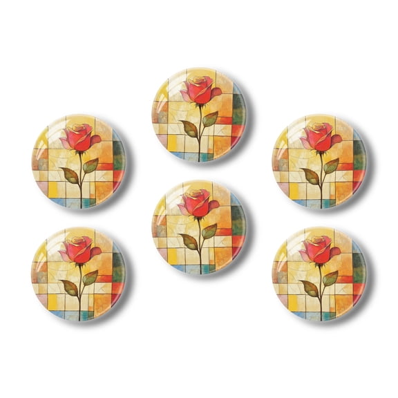 Glass Refrigerator Magnet 6Pcs Magnetic Fridge Sticker,Decor for Kitchen,Whiteboard,Cabinet,Beautiful Wildflower Tea Rose Flower