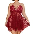 thumbnail image 2 of Avidlove Women Plus Size Lingerie Nighty Lace Chemise Sleepwear Deep V Front Slit Mesh Nightdress, 2 of 4