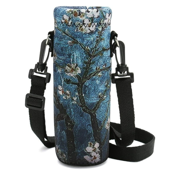 RICHEN Neoprene Water Bottle Carrier Bag with Adjustable Shoulder Strap,Insulated Water Bottle Cover for 1000ml/32oz Stainless Steel/Glass/Plastic Bottles (Apricot Flowers,1000ML)