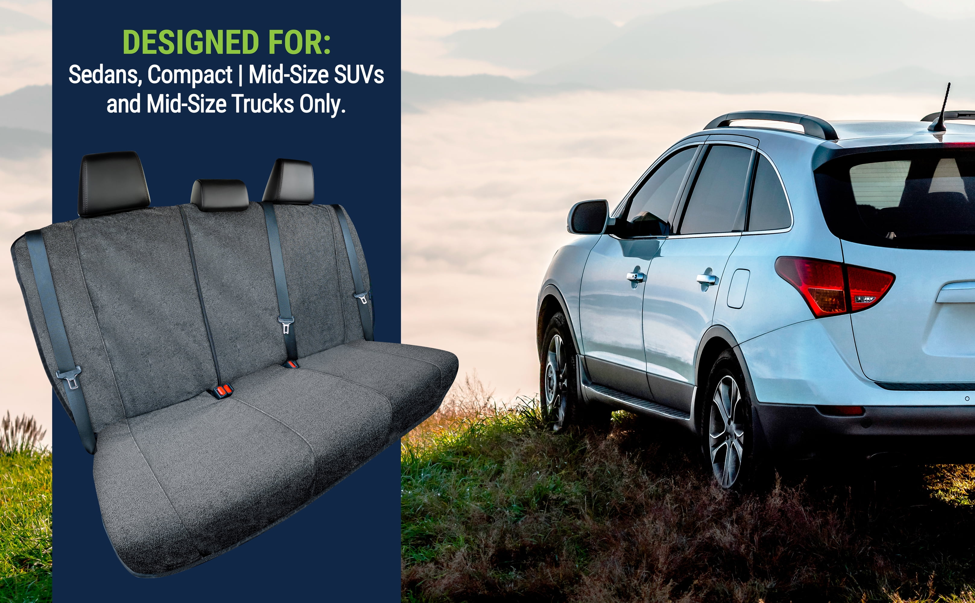 Season Guard Towel Bench Seat Cover for Cars Trucks SUVs, Universal Fit for Back Seats, Grey