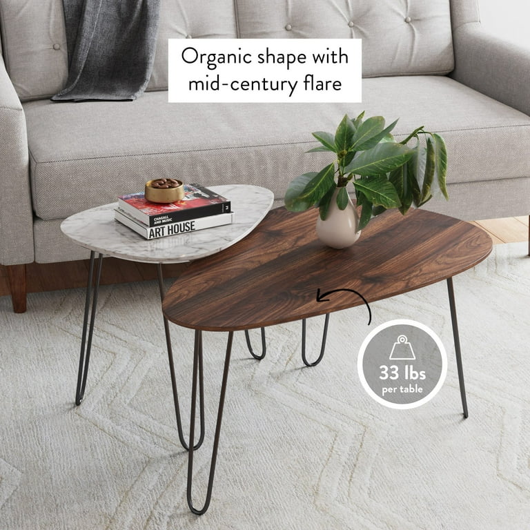 Nathan James Bodhi Mid Century Nesting Coffee Table Set of 2, Faux