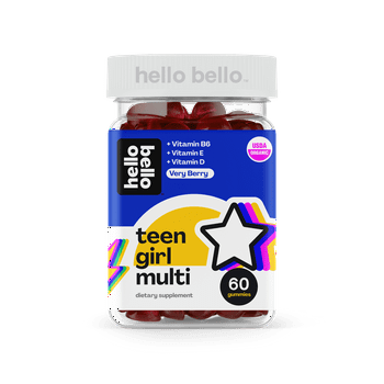 Hello Bello Teen Girl Multi  I Vegan, Certified  and nonGMO Natural Fruit Flavor Gummies I Made with  E,  B6 and Biotin I 60 Count