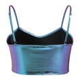 thumbnail image 3 of FYMNSI Women's Sexy Shiny Metallic Spaghetti Strap Crop Tube Top Holographic Tops Clubwear S s-Shiny Blue, 3 of 4