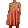 thumbnail image 2 of ITFABS Robe Courte Ligne A à Bretelles Chaîne Col en V Creux Couleur Unie pour Femmes, 2 of 4