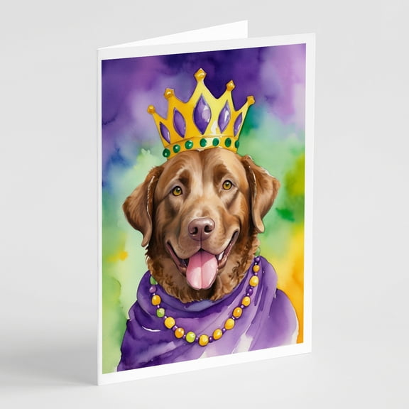 Chesapeake Bay Retriever King of Mardi Gras Greeting Cards Pack of 8 7 in x 5 in