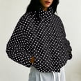 thumbnail image 2 of Xinoom Women Polka Dot Cropped Windbreaker Jacket, Stand Collar Long Sleeve Oversized Coat with Side Pockets, Lightweight Drawstring Hem Casual Street Outerwear Black,L, 2 of 8