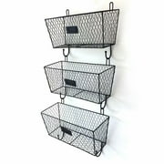 Akoyovwerve 3pcs Wire Letter Mail Mount Metal Rack Basket Vintage Triple Organizer Black