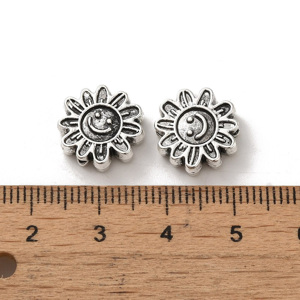 Tibetan style Alloy Beads Cadmium Free & Lead Free Antique Silver Flower 12.5x13x4mm Hole: 1.6mm 460pcs/1000g