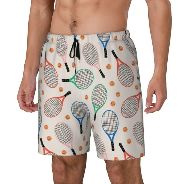 Lsque Cute Tennis Racket Pattern Mens Swim Trunks- Bathing Suit Compression Liner - Beach Swim Shorts Swimwear - (S-3XL) - Stretch Quick Dry-3X-Large