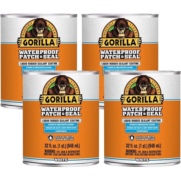 Gorilla Waterproof Patch & Seal Liquid, White, 32 Ounces, Pack of 4