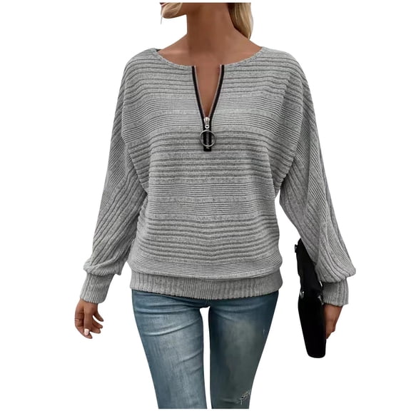 YUGYXL Womens Long Sleeve Shirts Crew Neck Half Zip Tunic Tops Pullover Sweaters Business Casual Dressy Knit Blouse Spring Gray Sweatshirt XXL