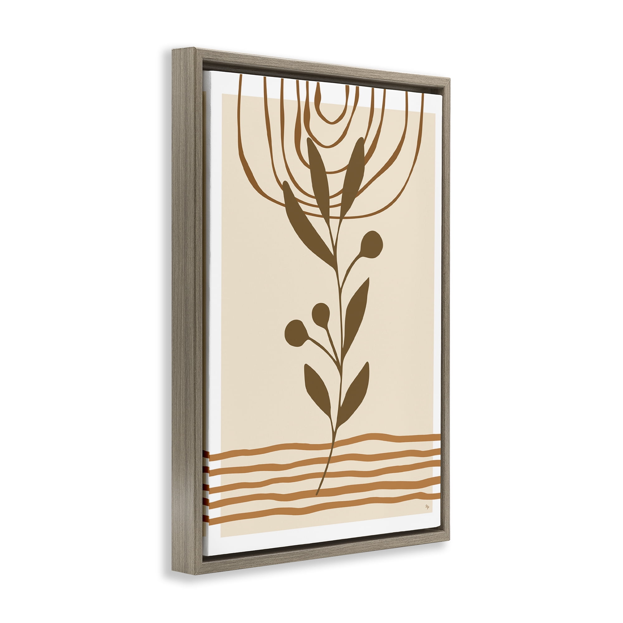 Stupell Industries Bohemian Plant Sprig Botanical & Floral Painting Brown Floater Framed Canvas Art Print Wall Art, 21 x 31