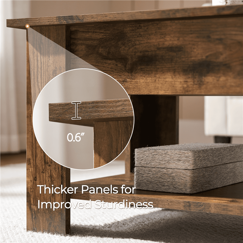 Renwick Modern Lift Top Coffee Table for Reception, Rustic Brown