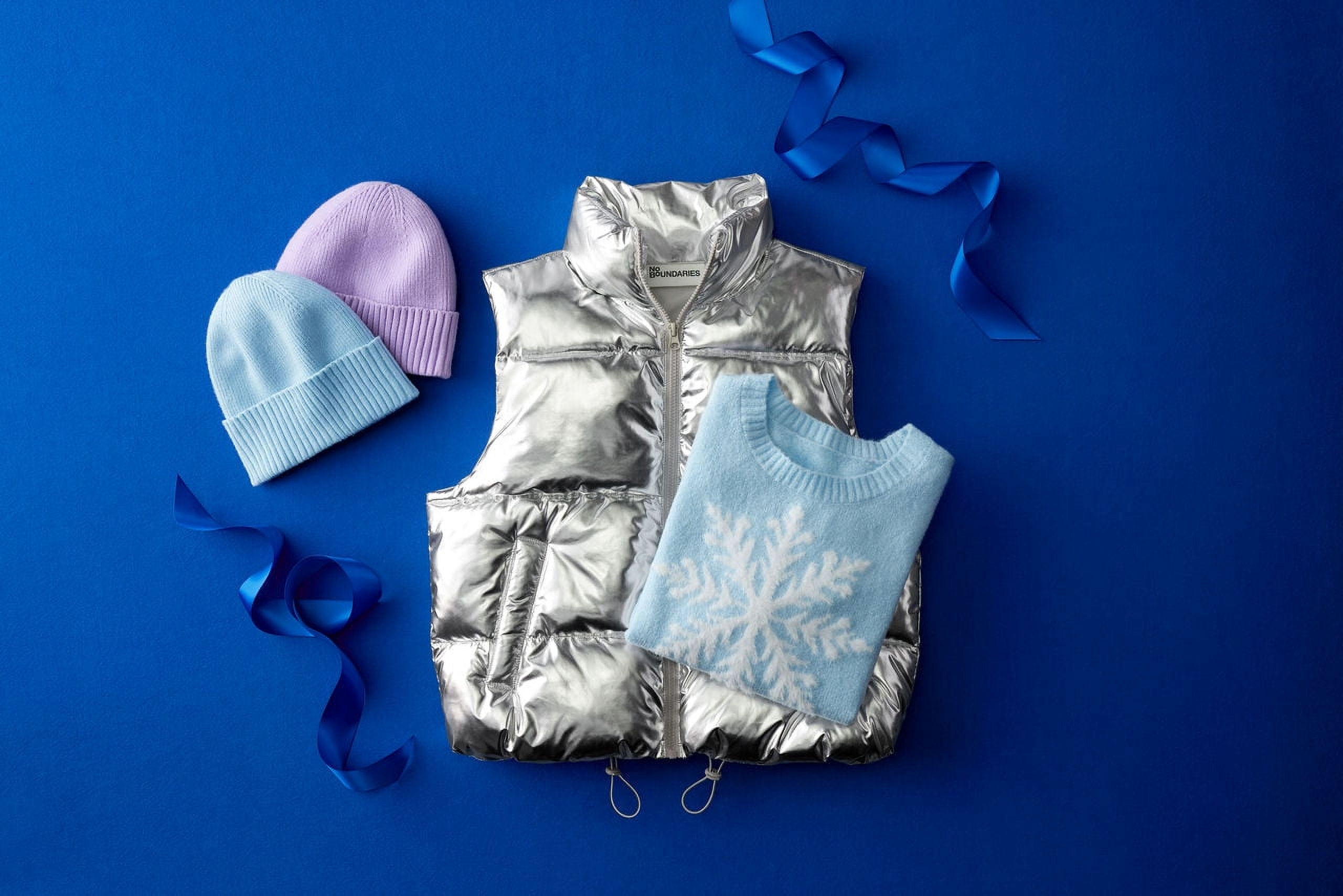 No Boundaries Metallic Puffer Vest, Women's and Women’s Plus