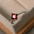 thumbnail image 2 of Garnet ring, square cut, silver, solitaire ring, January birthstone,, 2 of 5