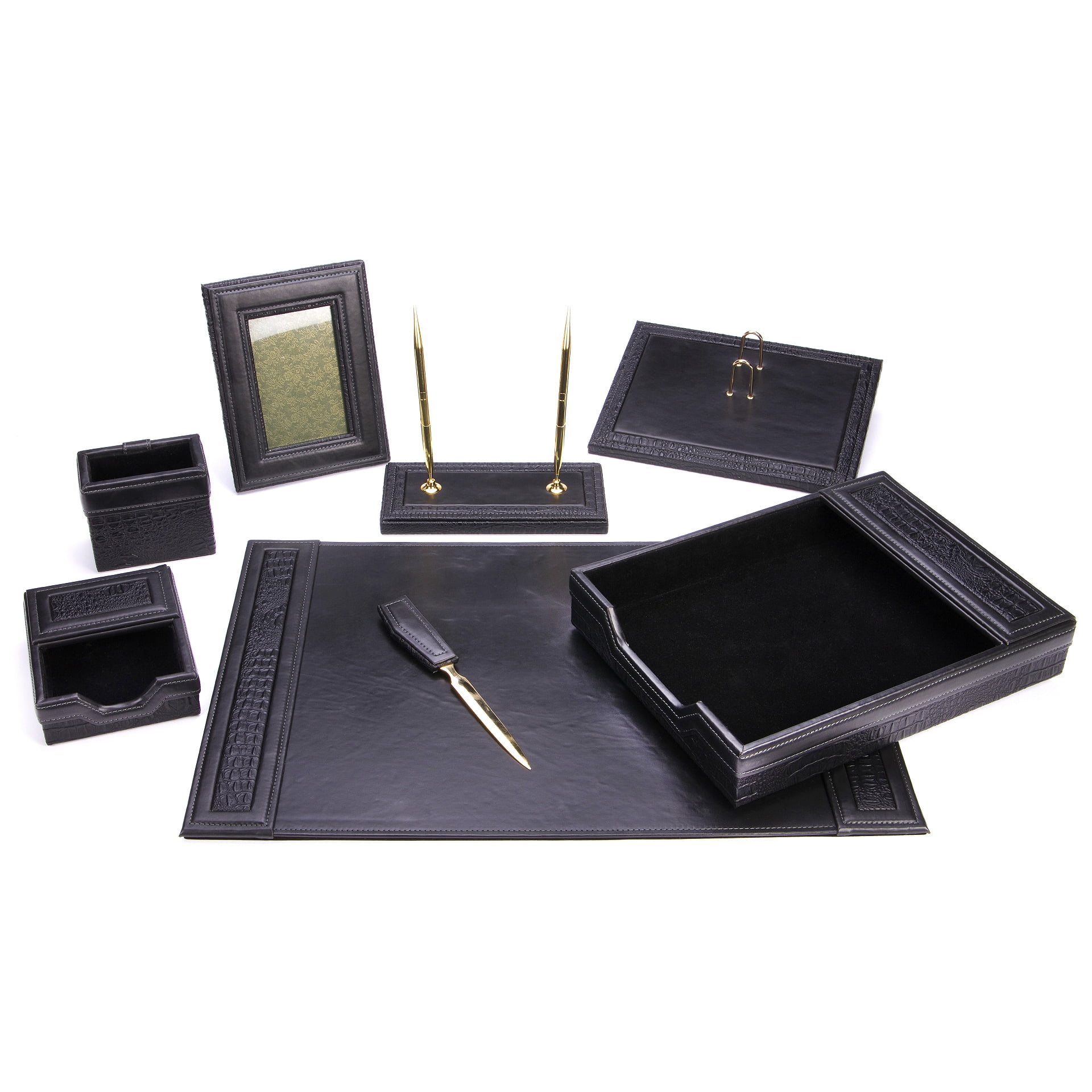 Majestic Goods 8 Piece Black Eco Friendly Leather Desk Set