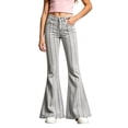 thumbnail image 4 of CONZONE Flared Pants for Little Girls Striped Print Girls Bootcut Pants Mid Waist Trendy Fall School Trousers with Pockets Size 5-6 Years, 4 of 5
