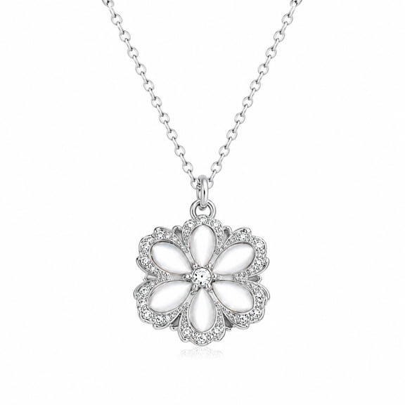 AlKhalil -Elegant Flower Pendant Necklace – Crystal Petal Design, Sparkling Rhines Accents, Delicate Chain for Women
