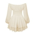thumbnail image 6 of TTUHYWXI Women's Off Shoulder Flowy Corset Mini Dress Square Neck Smocked Ruffle Romper Y2k A Line Swing Fairy Short Dresses (Beige, L), 6 of 6