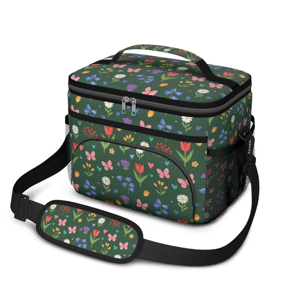 Lunch Box Pioneer Flower Floral Print Pattern Insulated Lunch Bag for Women Men,Medium Leakproof Lunchbox Cooler Bag Adjustable Strap,10 X 6.7 X 8 Inches