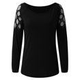 thumbnail image 4 of Pntutb Womens Plus Size Sexy Off Shoulder Long Sleeve Hot Drilling Solid Hollow Out O-Neck T-Shirt Blouse Tops, 4 of 6