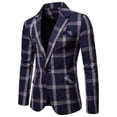 thumbnail image 2 of Yindaity Mens Plaid Blazer Sports Coat Casual Slim Fit Checkered Blazer for Men Wedding (Navy,XL), 2 of 4