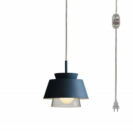 

FSLiving Glass Handle Pendant Light Swag with 15ft Plug-in UL On/Off Dimmer Switch Cord Macaron Blue Lampshade Light Nordic Minimalist Loft Style Lamps for Living Room Bulbs Not Included - 1 Light