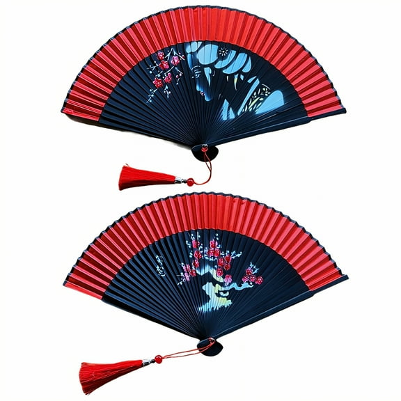 HIBIBUD 2Pcs Folding Fan Silky & Refined Fan Face Clap Fans for Line Dancing Simple to Close Folding Fans Handheld Style1