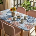 thumbnail image 3 of Blue Coastal Table Cloths for 4 Foot Rectangle Tables, Coral Shell Starfish Seahorse Summer Beach Patio Waterproof Elastic Fitted Tablecloths, Washable Rectangular Table Cover for Camping, 3 of 8