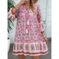 thumbnail image 4 of Vestido Informal de y Verano para Mujer, Cuello en V, Larga 3/4, Estampado Floral, Estilo Bohemio, Minivestido Corto. Rosa L, 4 of 10
