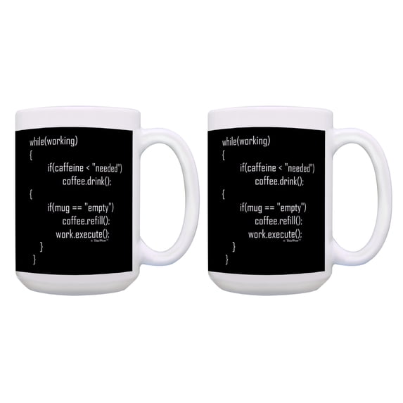 ThisWear Sarcastic Coworker Boss Caffeine Coffee Code Javascript 2 Pack 15oz Coffee Mugs