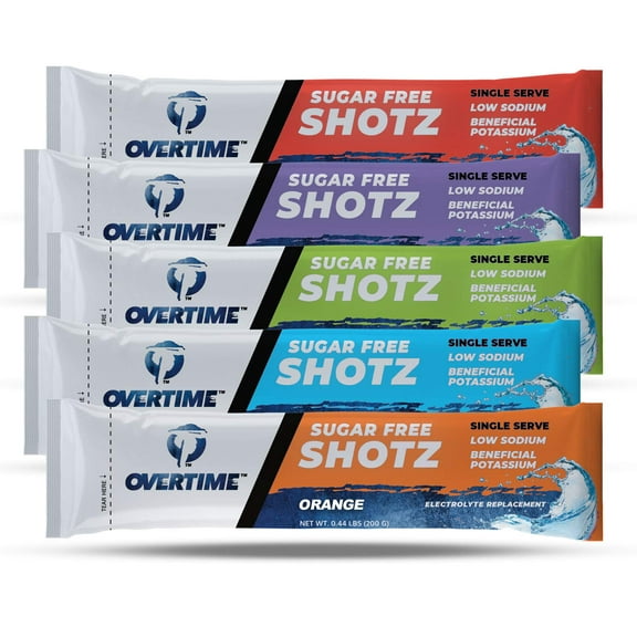 Overtime Electrolyte Replacement Drink Mix - Single Serve Variety Pack - Quantity of 50 (10 of Each Flavor)
