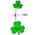 thumbnail image 2 of Body Candy Womens Steel Piercing Sweet Happy Shamrock St Patricks Double Mount Belly Button Ring, 2 of 7